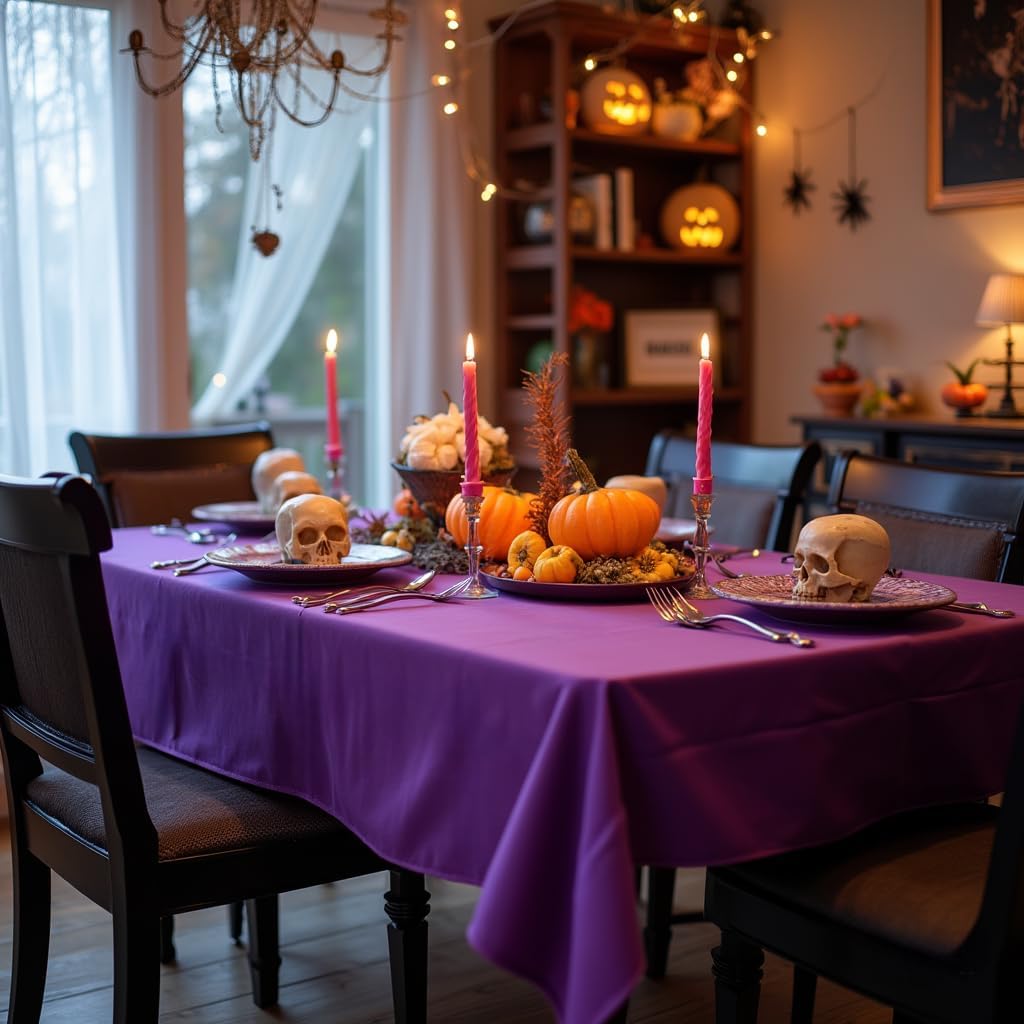 sancua Rectangle Tablecloth - 60 x 102 Inch - Stain and Wrinkle Resistant Washable Polyester Table Cloth, Decorative Fabric Table Cover for Dining Tables, Buffet Parties and Camping, Purple