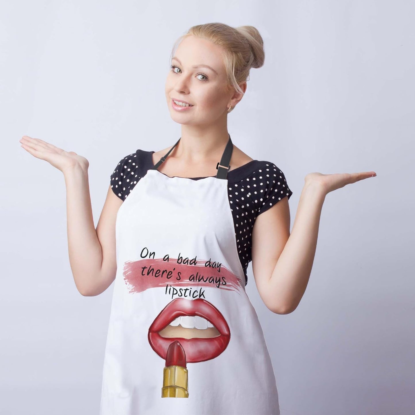 Kitchen Apron for Women Red Lips Quotes on a Bad Day There’s Always Lipstick Funny Aprons for Men for Cooking Restaurant BBQ Painting Crafting Gardening 27” (W) x 31” (H), Waterproof Apron