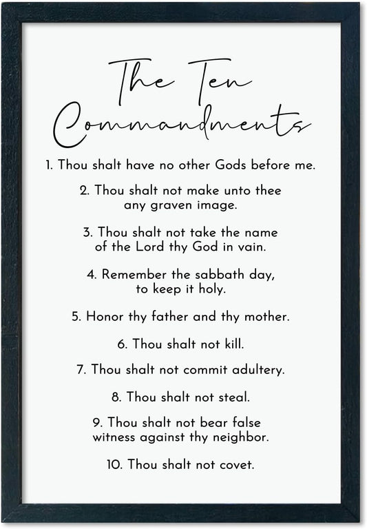 LuZhiQiang The Ten Commandments Wall Art Decor 16"×11" Bible Verse 10 Commandments Sign Motivational Positive Quotes Wood Framed Wall Hanging (Black)