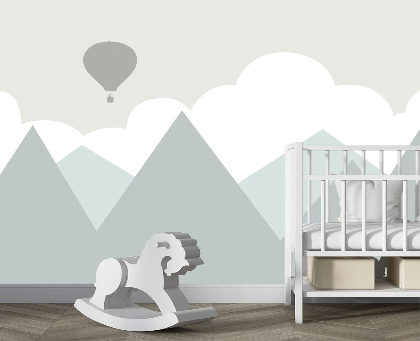 Cartoon Hot air Balloon Mountain Peak Baiyun Children's Nursery Wall Mural Wallpaper 103" x 69"