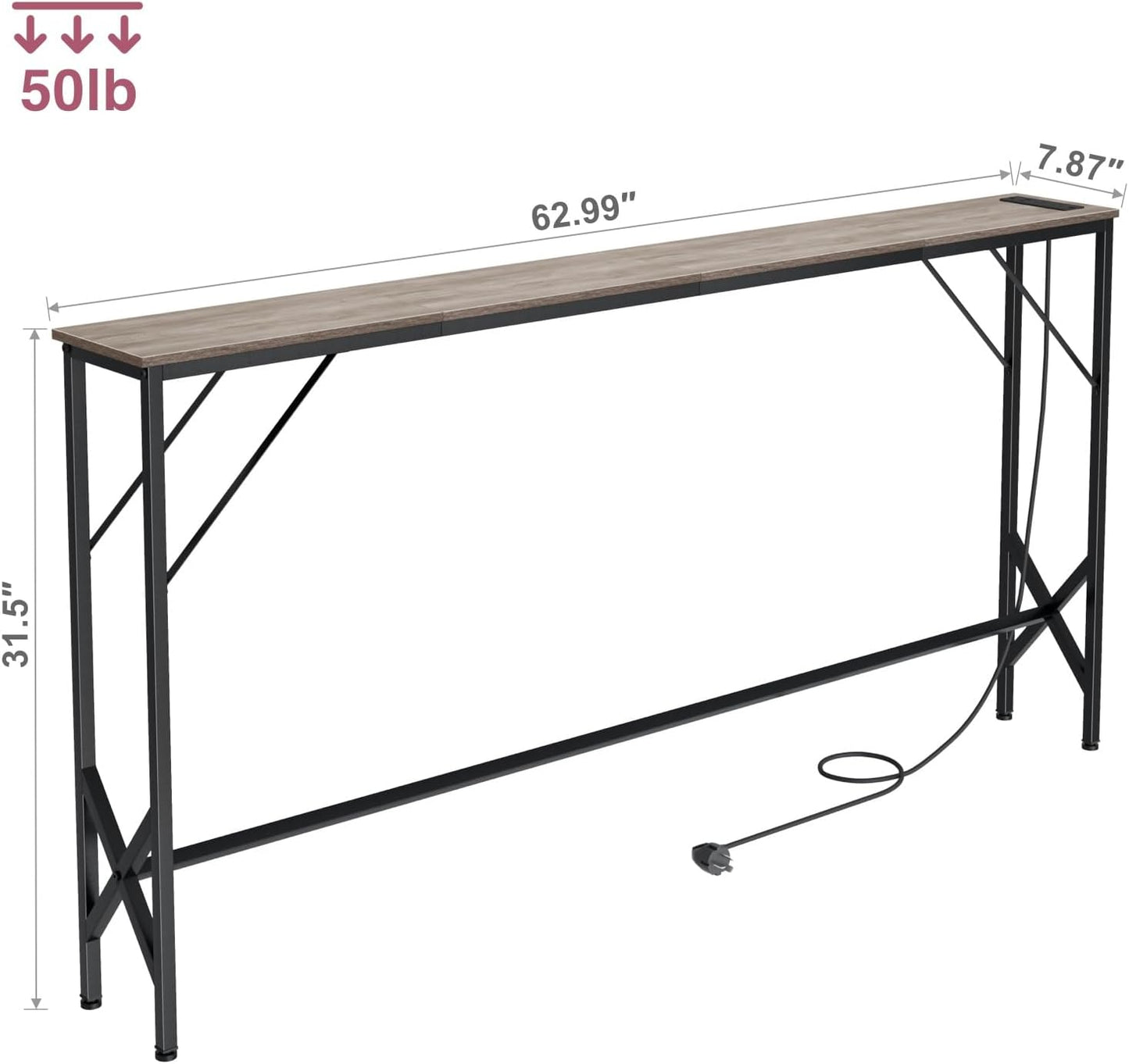 63'' Console Table, Skinny Entryway Table with Fast-Charging Station, Narrow Long Sofa Table, Behind Slim Couch Table for Entrance, Hallway, Living Room Decor ST-GY160-1