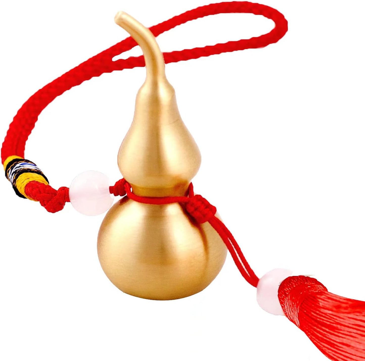 Feng Shui Hanging Ornaments Decor,Wu Lou Golden Gourd,with Red Luck Strip Tassel Treasure for Ideal Car Pendant,Bedroom,Door,Desk lamp,Bring Good Luck,Safty,Healthy,2.16inch Tall,Full Brass