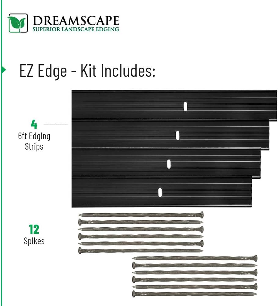 Dreamscape E-Z Edge Aluminum Landscape Edging - 4 Strips, 6ft Each (24ft Total), Black Painted - Professional Quality Landscaping Border, Metal Divider for Lawn, Garden, Flowerbed