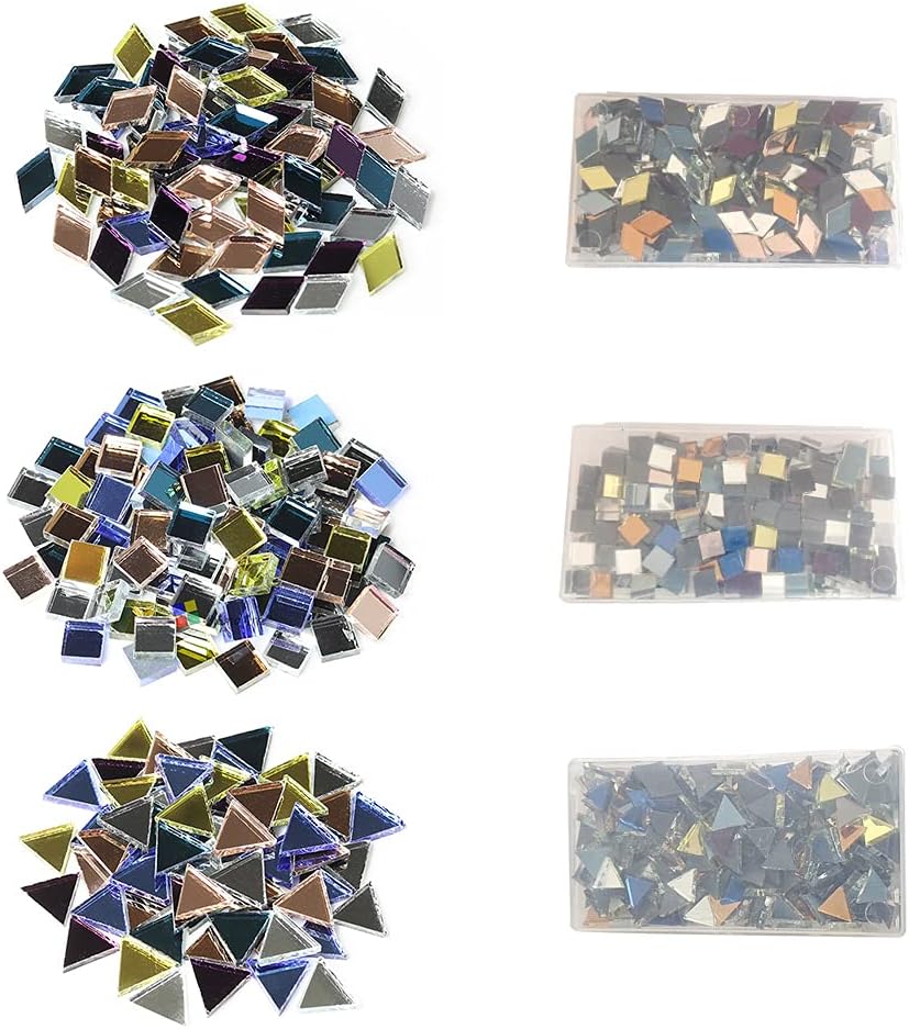 Mollytek Assorted Mirror Mosaic Tile Triangle, Square, Rhombus Shapes Stained Glass Mosaic Tiles for Crafts Mosaic Chips Pieces for Plates,Picture Frames,Flowerpots,Handmade Jewelry -780g/27.51 Ounce