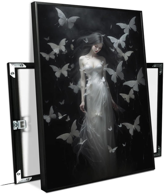 JFHCQJPK Vintage Gothic Feminine Canvas Wall Art Print Butterfly Poster Moody Female Wall Art Retro Artwork Dark College Decor for Home Bedroom12x16in Metal blackFramed