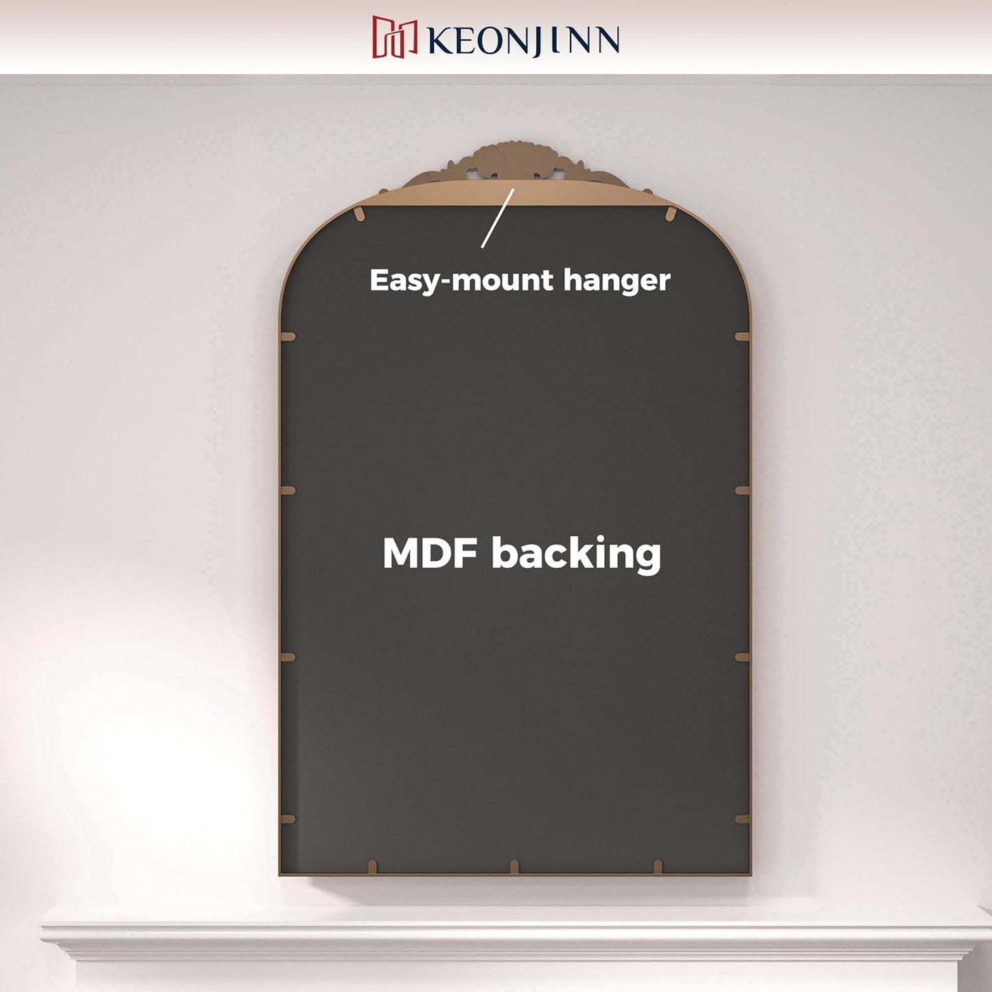 Keonjinn Gold Vintage Mirror 30" x 36", Antique Brass Mirrors for Wall Decor, Arched Decorative Mirror for Mantle, Hallway, Living Room, Fireplace, Bedroom, Bathroom Mirror with French Cleat Mounting