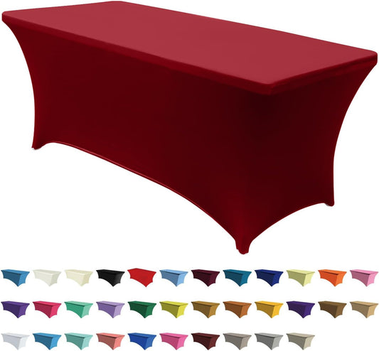 ABCCANOPY 6 FT Red Spandex Table Cover Stretch Fitted Wrinkle Resistant Tablecloth Reuse for Rectangular Folding Table Patry Event Wedding Banquet Protector