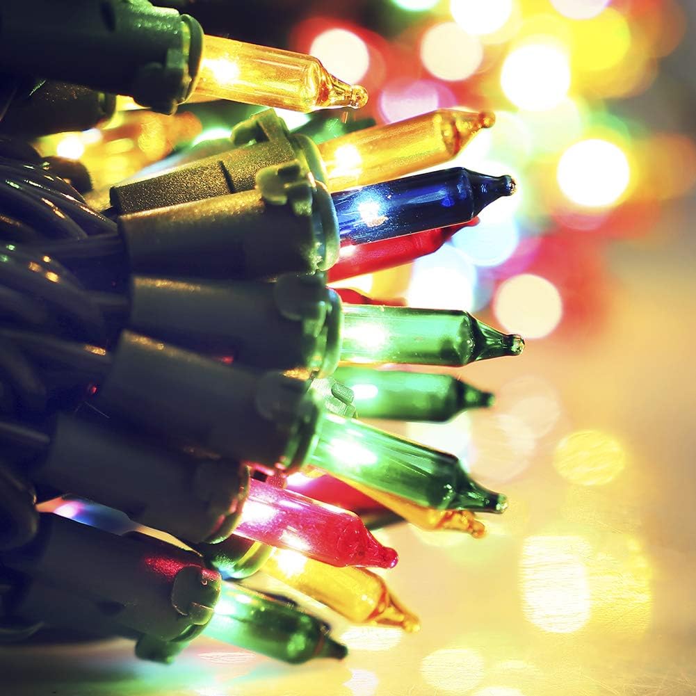 Hopolon Christmas String Lights,2 Pack 13ft 50Count Incandescent Mini String Lights Connectable, Waterproof Fairy Lights for Garden Xmas Tree Wedding Wreath Party Decoration (Multicolor 2 pcs)