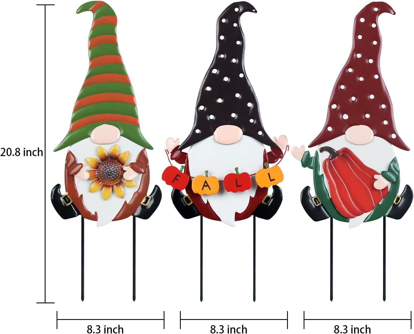 YEAHOME Fall Decorations for Home Outdoor, 3 Pack Gnomes Decorative Garden Stakes for Fall Decor, Autumn Metal Yard Signs for Outside Garden Lawn Porch Thanksgiving Decorations
