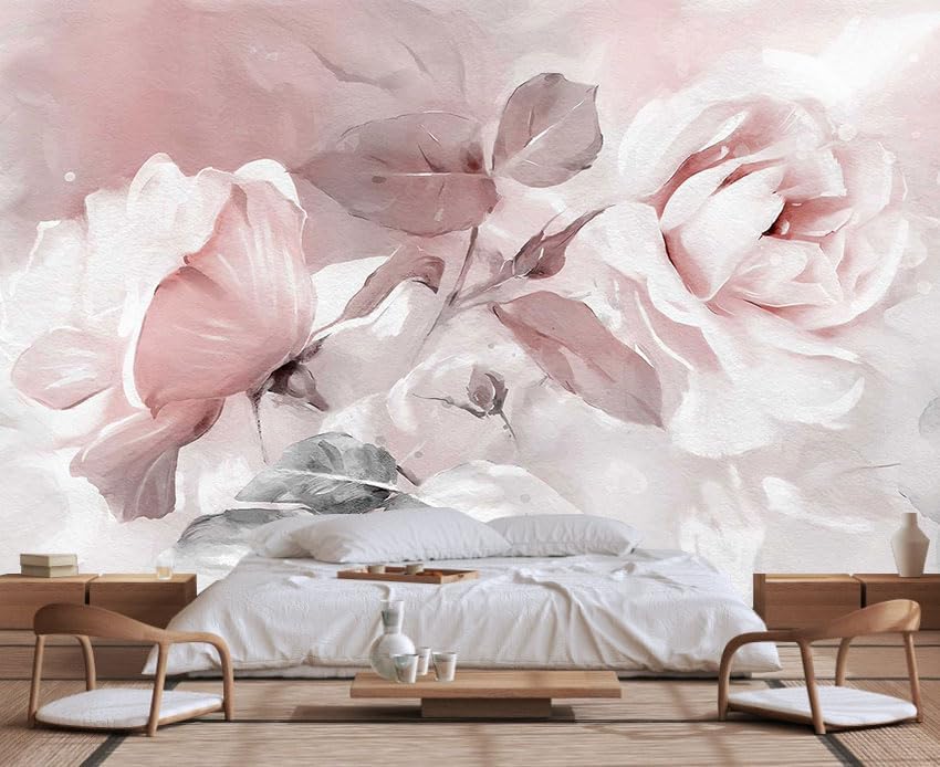 Rose Leaves Oil Painting Wallpaper, Large Wall Background Mural for Bedroom and Living Room(Non-self-Adhesive)