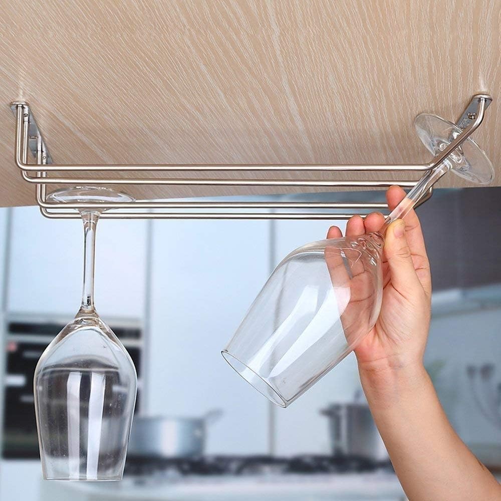 Soro Essentials- 16" Glass Hanging Stemware Rack Chrome Plated Set of 2- Wine Glass Hangers Under Shelf Cabinet Wire Wine Holder Storage Hanger for Cabinet Kitchen Bar or Home