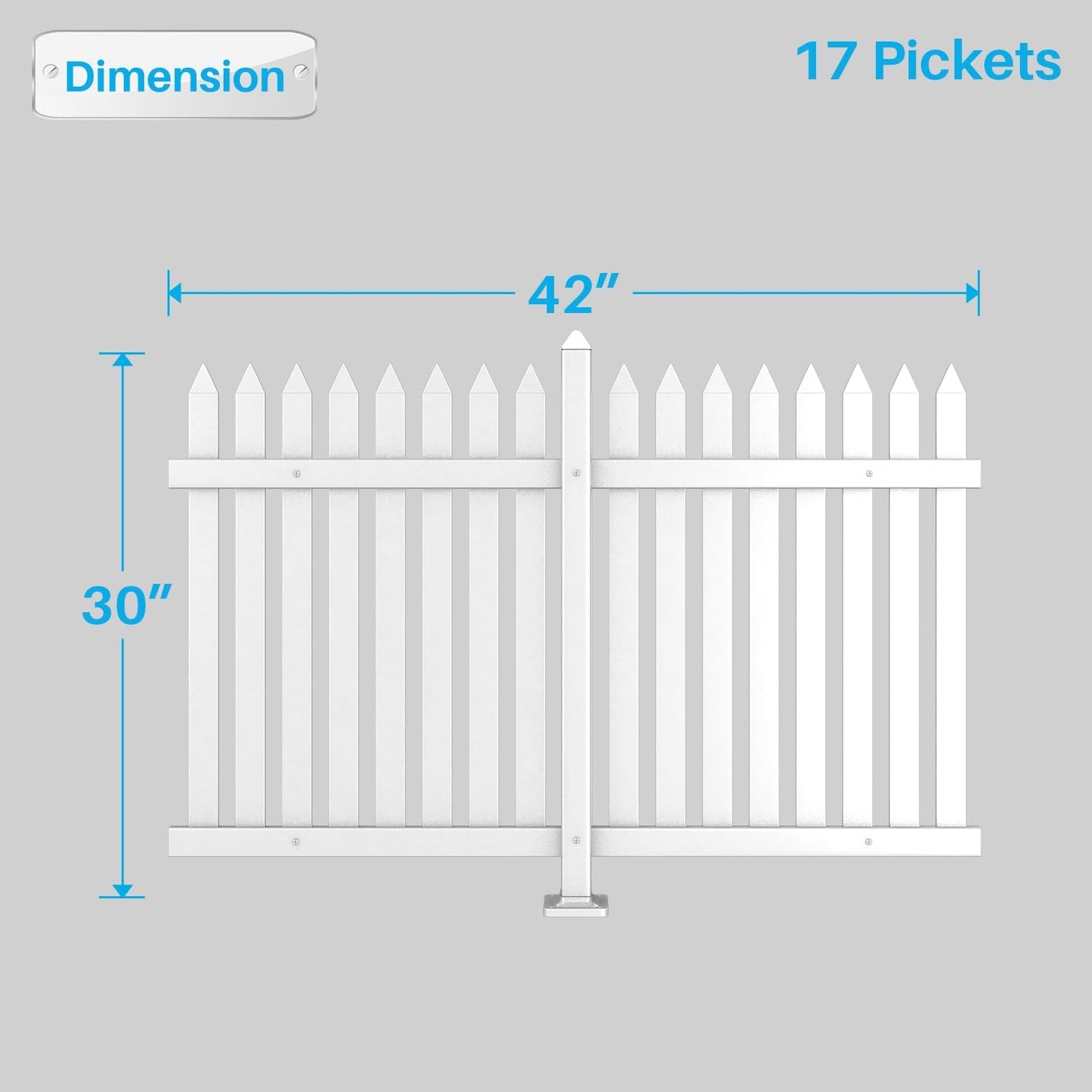 Patio Vinyl Picket Fence White Panels 30" H x 84" W PVC Garden Fences Plastic Decorative for Yard Porch Patio Deck Pool Air Conditioner Safety Dog Fencing (34 Pickets, Straight)