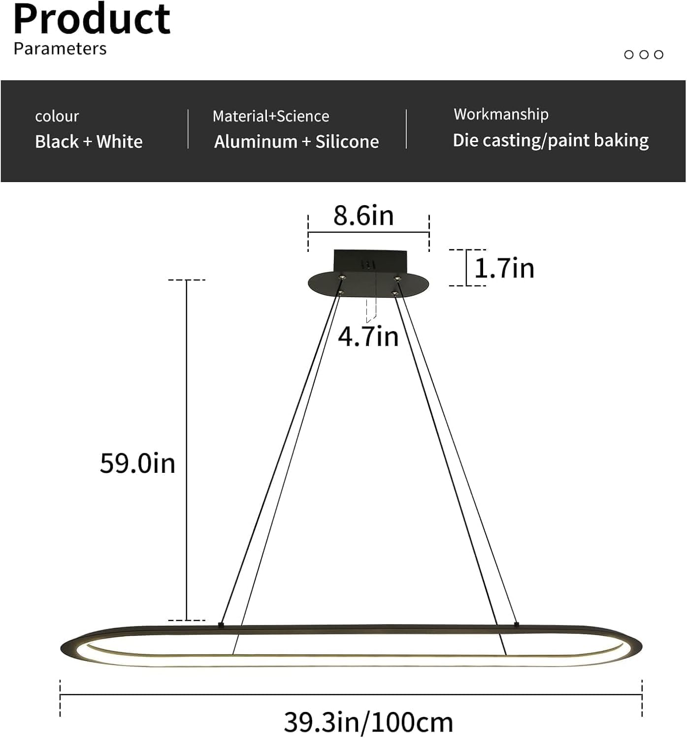 Island Lights, Linear Pendant Light LED Dimmable Hanging Light Fixture, 3000K-6500K with Remote Control,Chandeliers for Dining Room(Black,39.3IN)