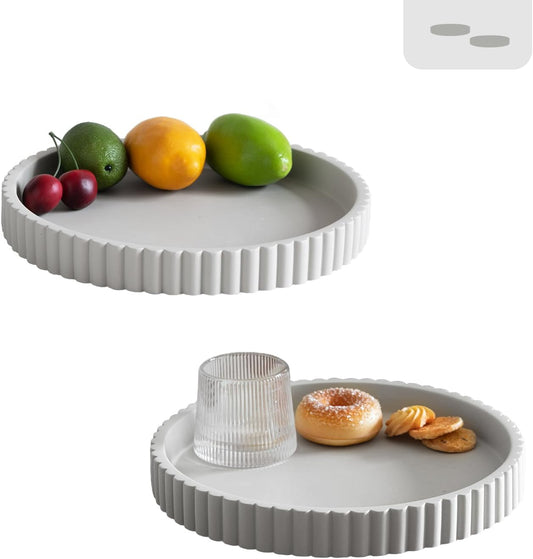 Decorative Tray for Coffee Table, Living Room, Side Table, 2 Packs 11" Gray Round Concrete Home Decor Serving Trays for Accent Table, Console Table