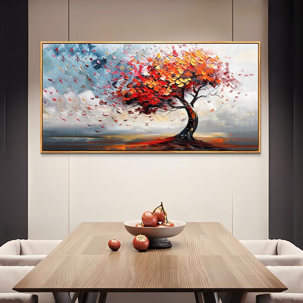 hyidecorart Wood Framed Prints Textured Pictures Large Abstract Wall Decor For Living Room Canvas Wall Art For Office Bedroom Decor Tree Panoramic Landscape Wall Painting Artwork Modern Hotel Mural