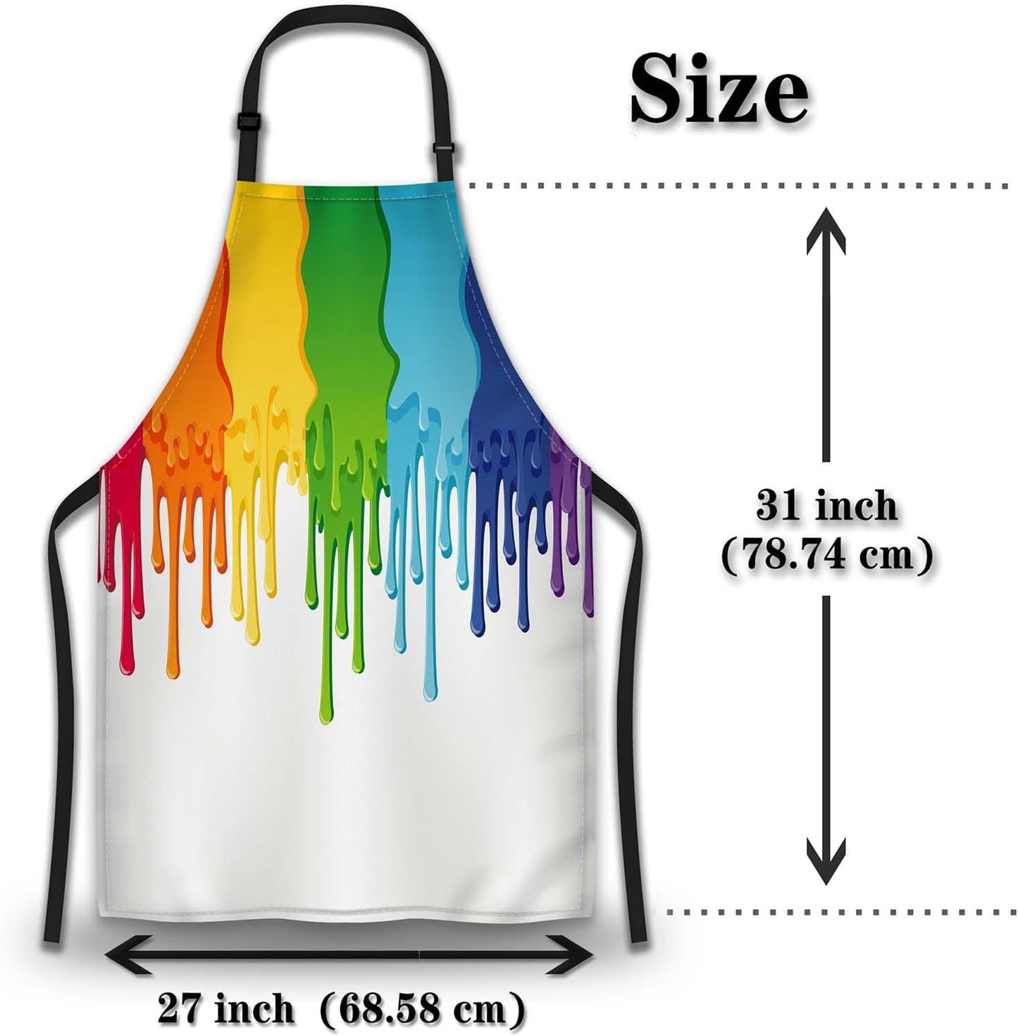 Cook Apron Women Rainbow Paint Border Fun Aprons for Men for Kitchen Cooking Restaurant BBQ Painting Crafting Gardening 27” (W) x 31” (H), Waterproof Aprons
