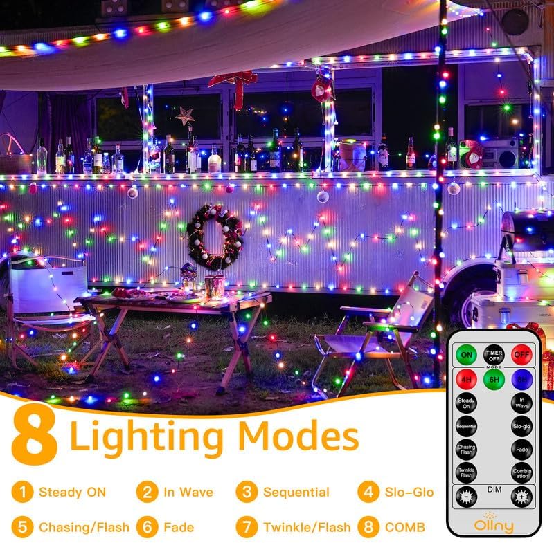 Ollny Christmas Lights Outdoor, 393FT 1200 LED IP67 Waterproof Christmas Tree Lights with 8 Modes Remote Timer, String Lights for House Yard Outside Indoor Xmas Decorations Multicolor