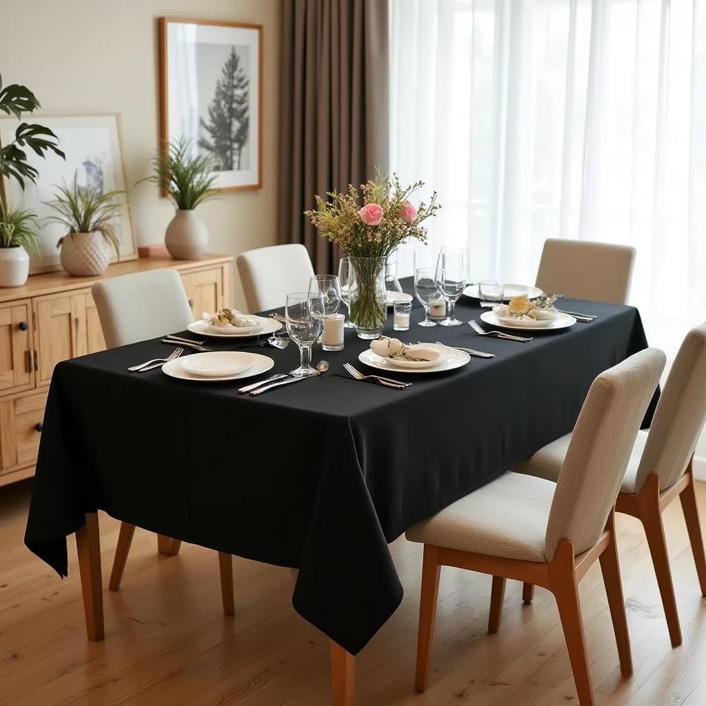sancua Rectangle Tablecloth - 70 x 120 Inch - Stain and Wrinkle Resistant Washable Polyester Table Cloth, Decorative Fabric Table Cover for Dining Tables, Buffet Parties and Camping, Black