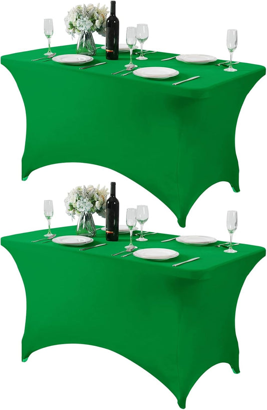 2Pack Spandex Table Cover for 4FT or 6ft or 8ft Table Universal Fitted Stretch Tablecloth for Party, Banquet, Wedding and Events-Emerald