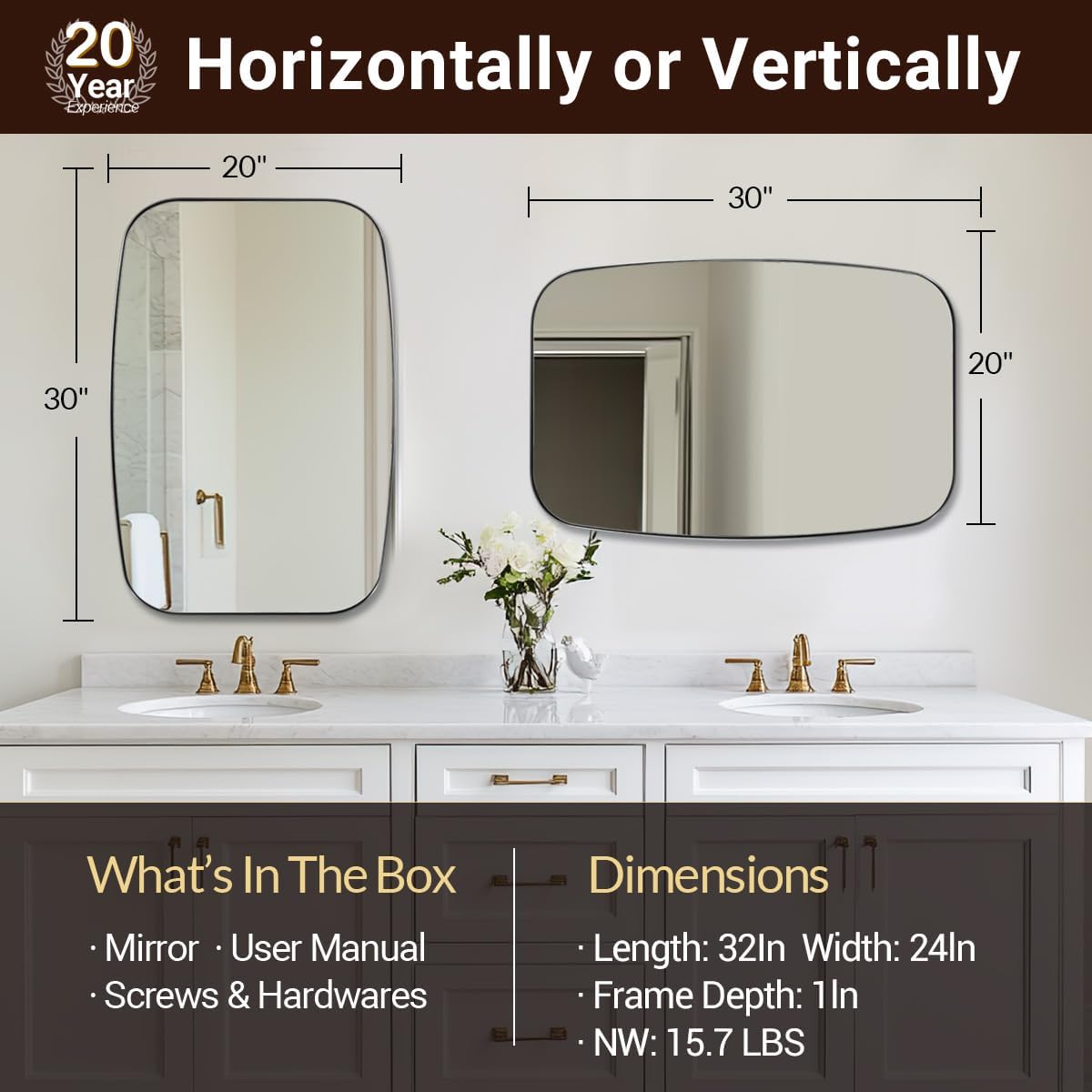 ANDY STAR Brushed Nickel Bathroom Mirror, 20x30’’ Oval Mirror for Bathroom, Brushed Nickel Oblong Mirror with Metal Frame Wall Mounted for Living Room, Bedroom