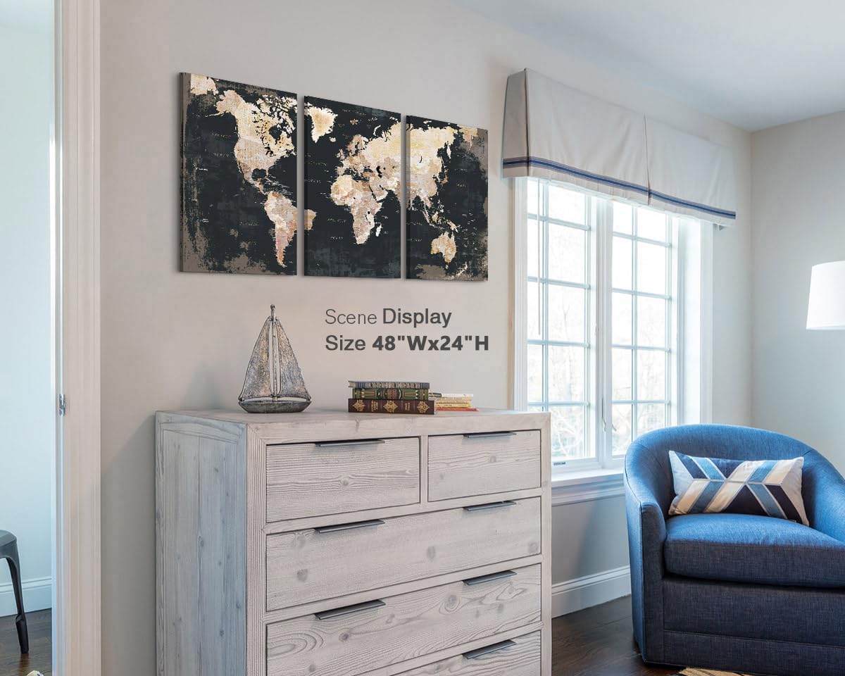 Black and White Wall Art Framed Office Vintage Wall Decor for Bedroom Home Decorations for Living Room Large Modern Maps Pictures Abstract Art Prints