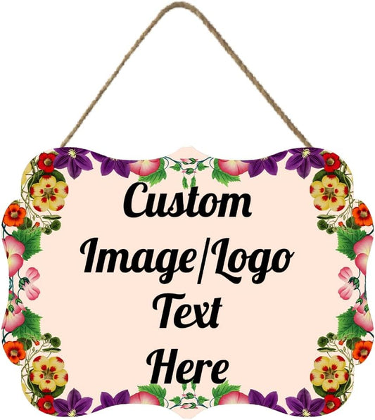 Personalized Wooden Welcome Sign Home Decor Customized Image/Text Hanging Sign Farmhouse Decorations for Home Office 11.2 * 8 Inch