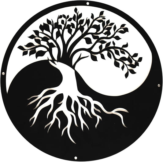 SHIMANY Black Metal Wall Art - Yin&Yang Tree Of Life Hanging Wall Sculpture for Living Room, Bedroom, Entryway, or Meditation Space