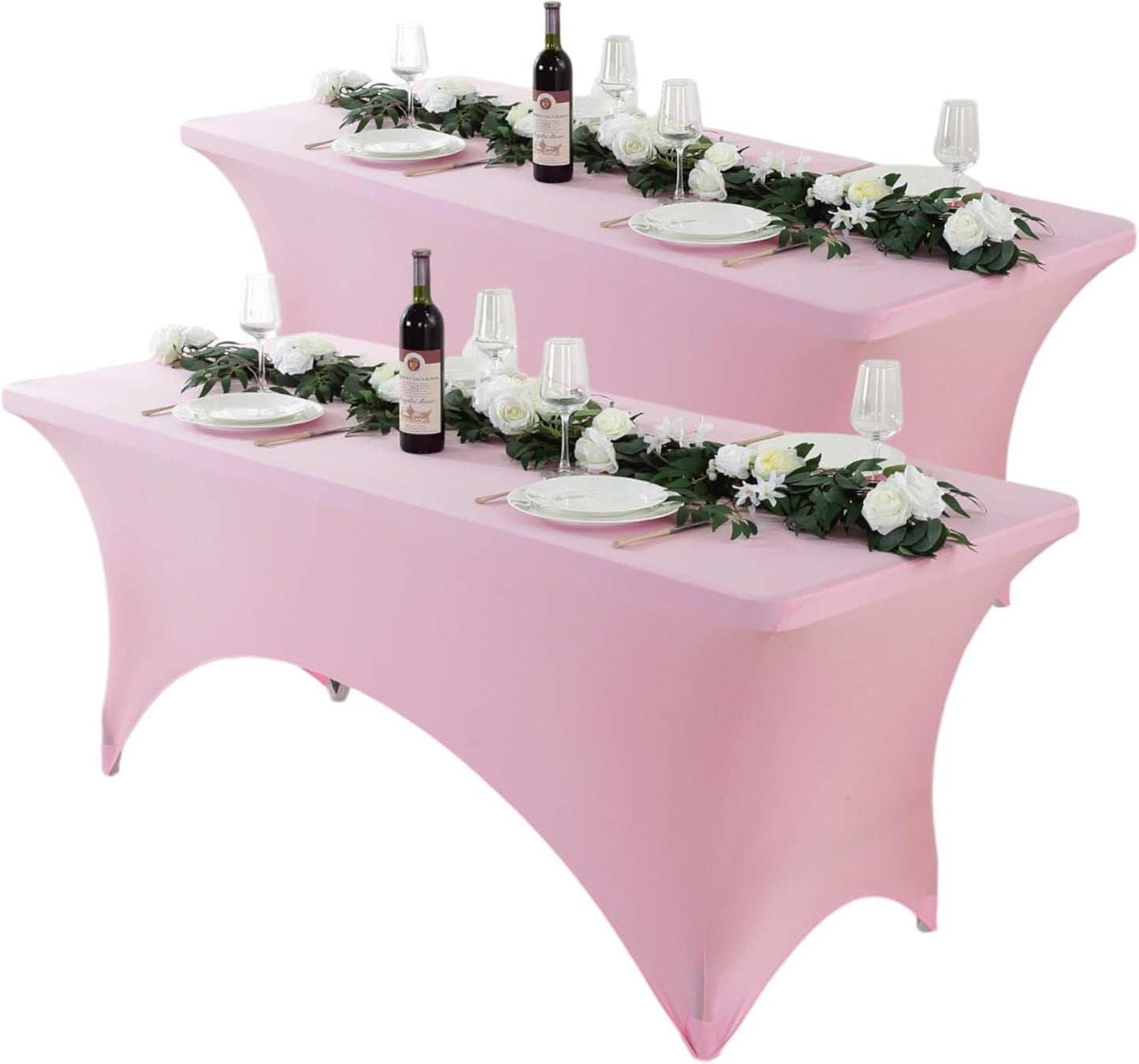 Craft And Party 2 Pack 8ft Light Pink Spandex Tablecloth – Fitted Stretch Cover – Universal Fit for Folding Tables – Wrinkle-Free, Washable – Ideal for Parties, Weddings, Events