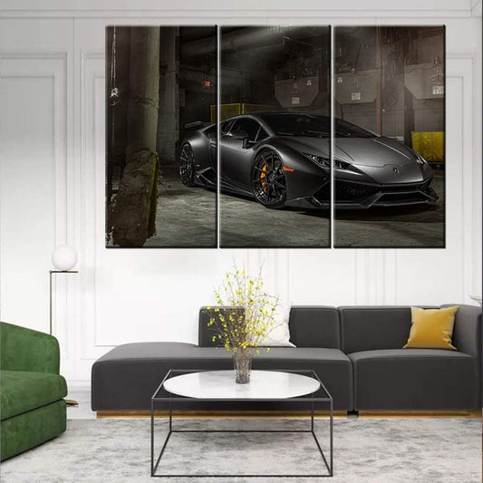 TUMOVO Big 3 Piece Set of Black Car Canvas Wall Art/Canvas Print Poster Picture / LP610-4 Sports Car Wall Painting on Canvas/Home Wall Decoration on Canvas - 40 x 20inch x 3 Panels
