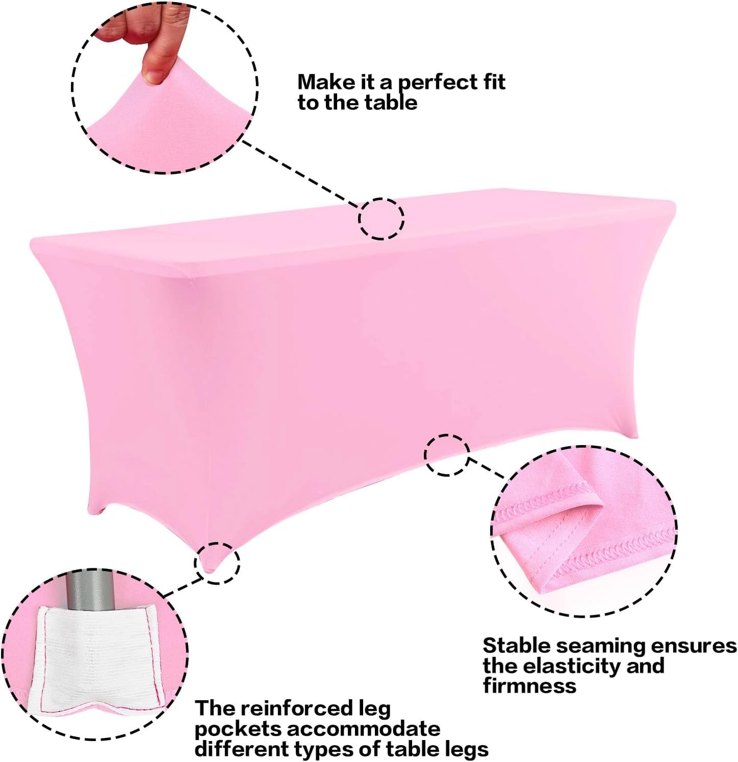 IVAPUPU 8FT Table Cloth for Rectangular Fitted Events Stretch Pink Table Covers Washable Cover Spandex Tablecloth Protector for Party, Wedding, Cocktail, Banquet, Festival