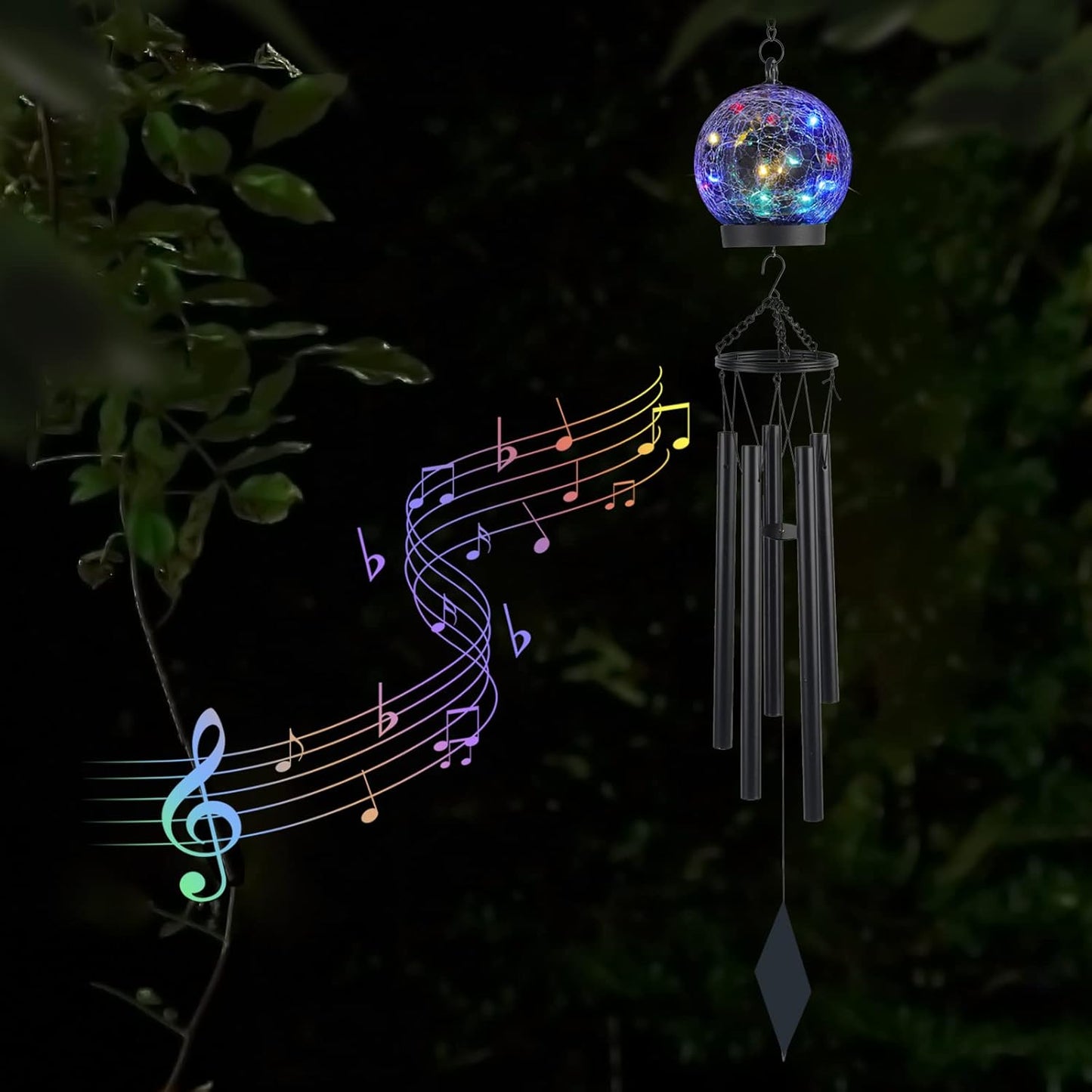Wind Chimes Outdoor Solar Lights, 42 Inch Large Sympathy Chime 15 LED Twinkle Multi Color Crackled Glass Ball Birthday Gifts for Women Decorative Hanging in Garden, Yard, Patio, Landscape
