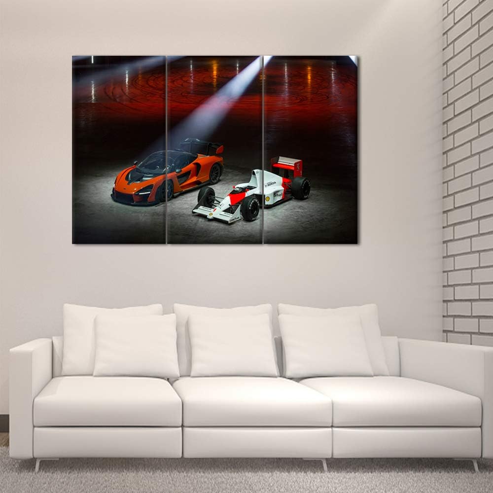 TUMOVO Wall Art Canvas Painting 3 Panel Modern Home Decorative Unique Poster Modular Painting 3 Pieces HD Printed Race Car Canvas Wall Art Pictures with Frame Ready to Hang - 12 x 24 inch x 3