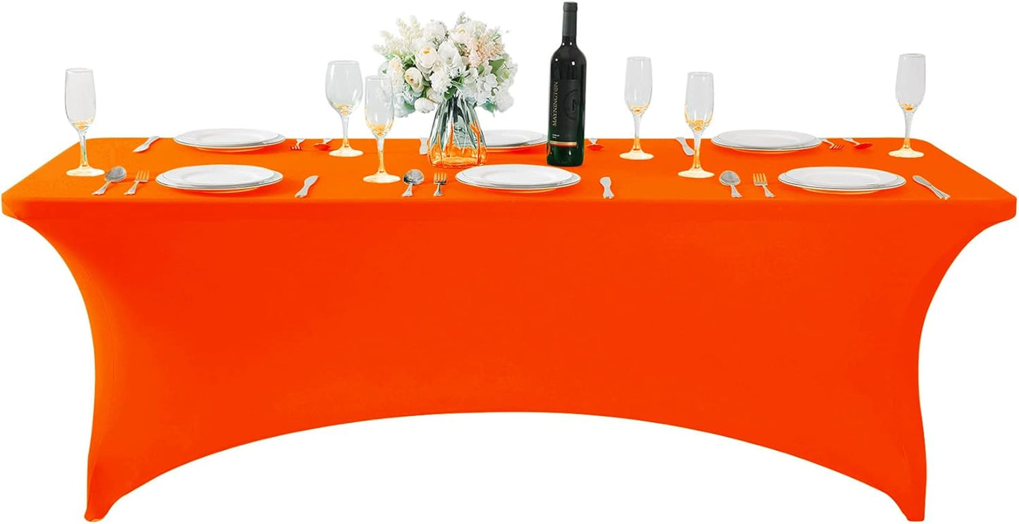 Spandex Table Cover for 8FT or 4ft or 6ft Table Universal Fitted Stretch Tablecloth for Party, Banquet, Wedding and Events-Neon Orange