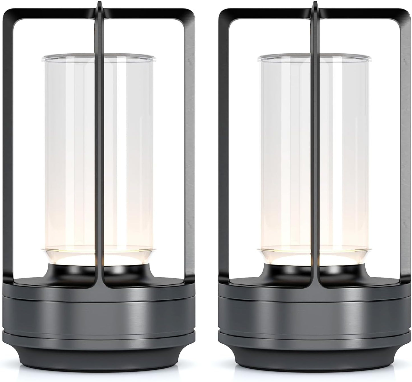 Portable Metal Table Lamp for Indoor/Outdoor ,Rechargeable Cordless LED Lamp, 3-Colour Infinitely Dimming Battery Powered Small Desk Lamp, Restaurant/Bedroom/Bar/Coffee/Camping Light (Grey Set of 2)