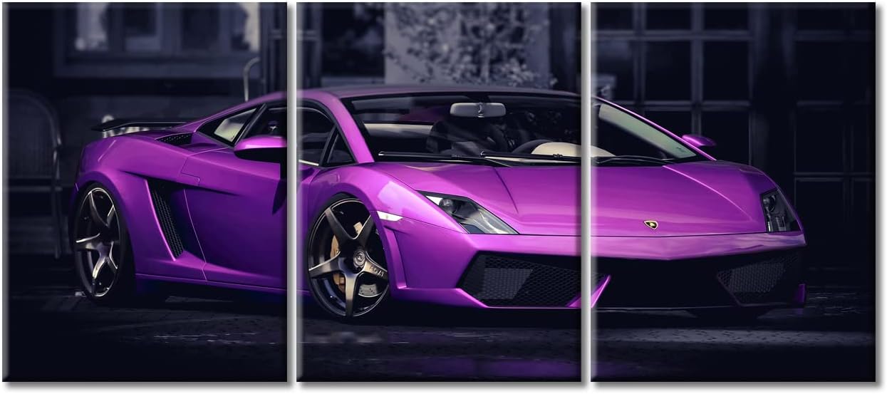 TUMOVO Purple Sports Car Canvas Wall Art for Living Room Home Decor Hypercar Poster Prints on Canvas Super Car Wall Decorations for Teen Boys Room Mens Bedroom Office Framed Ready to Hang, 36" Wx16 H