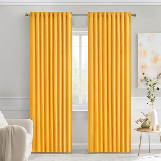 MIULEE Yellow Back Tab Blackout Curtains 84 Inch Length 2 Panels Set for Living Room Bedroom Privacy, Rod Pocket/Pinch Pleat Thermal Insulated Room Darkening Pleated Light Blocking Drapes