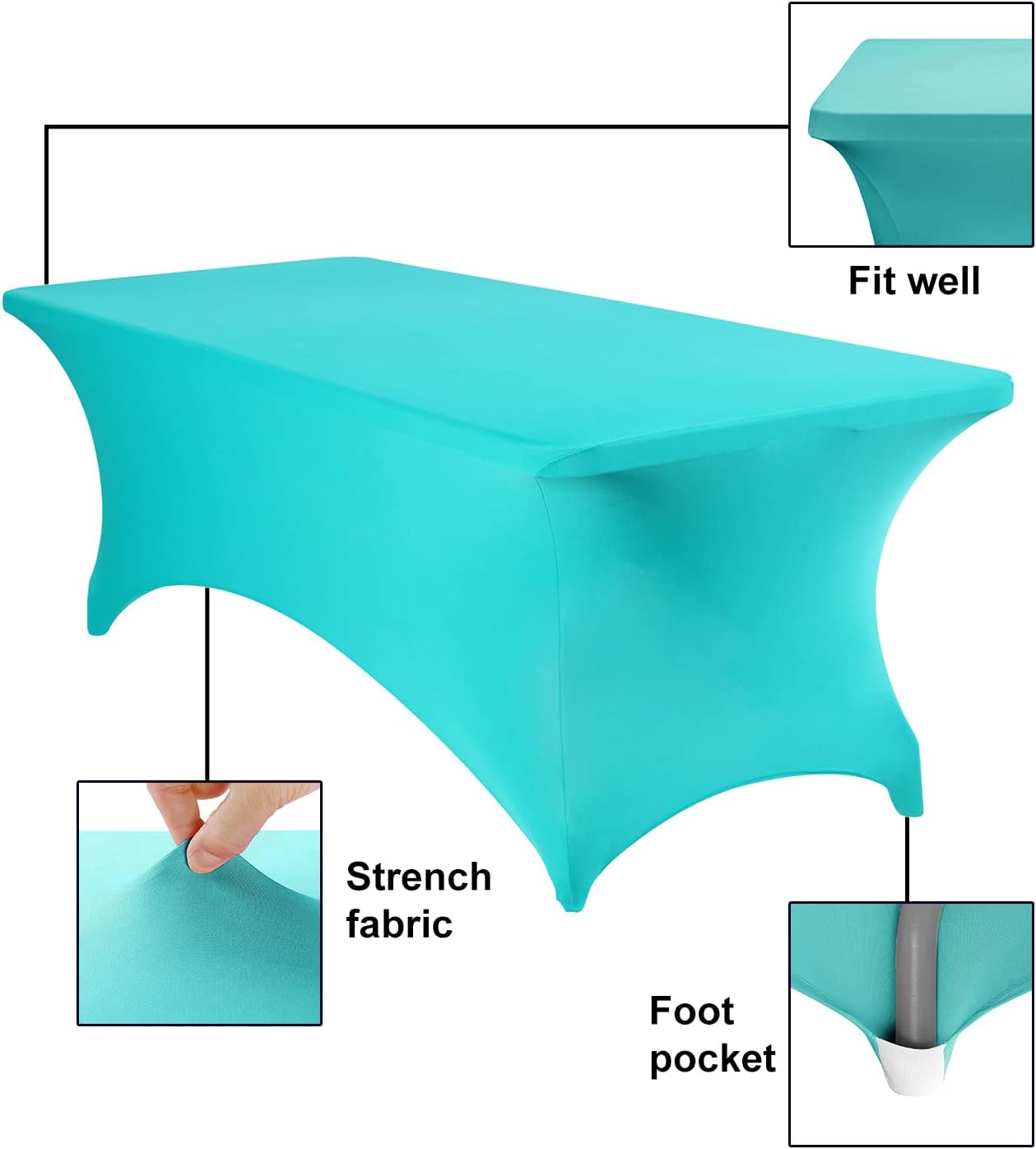 4Pack Spandex Waterproof Table Covers 8ft，Spandex 8ft Waterproof Table Cover for Party,Wedding, Banquet, and Events(Turquoise)