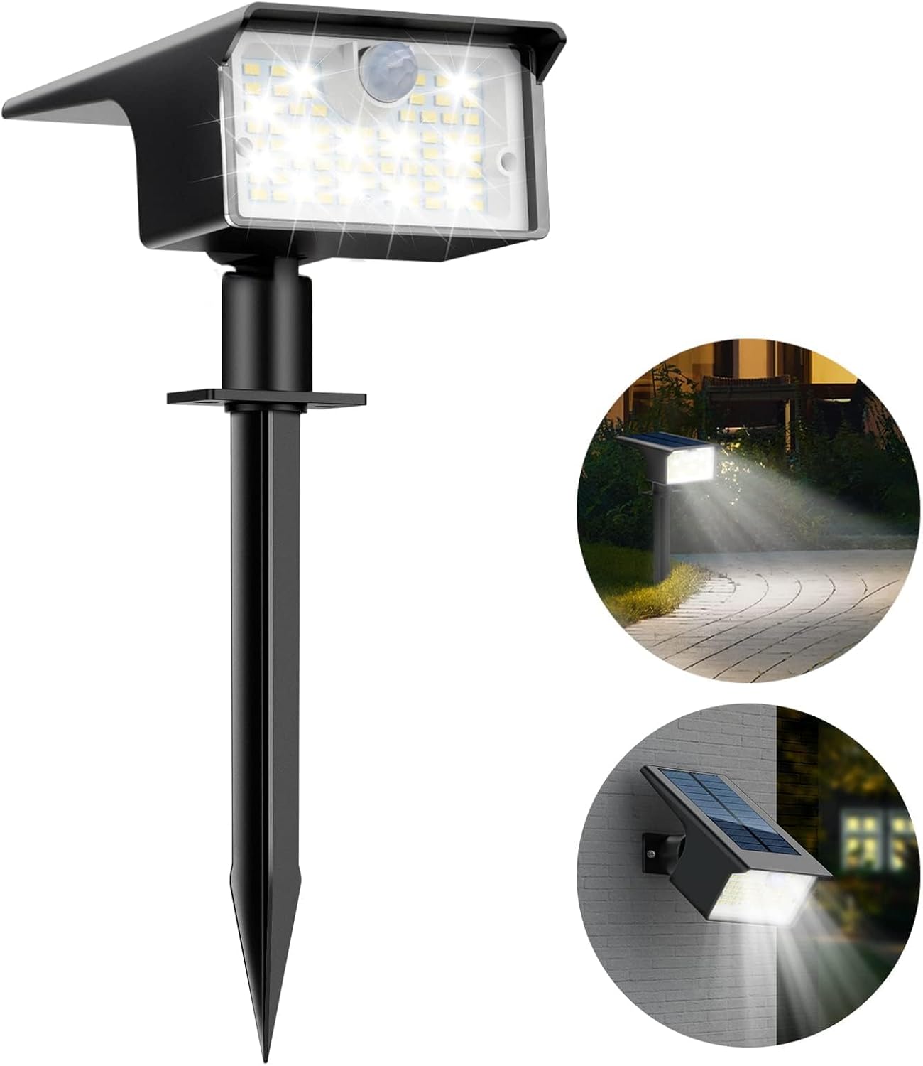 Nipify Solar Spot Lights, 3 Modes 62LED Outdoor Motion Sensor, Waterproof 2-in-1 Solar Landscape Lighting LED Garden Lights for Outside Yard Wall Pathway Walkway, 1 Pack