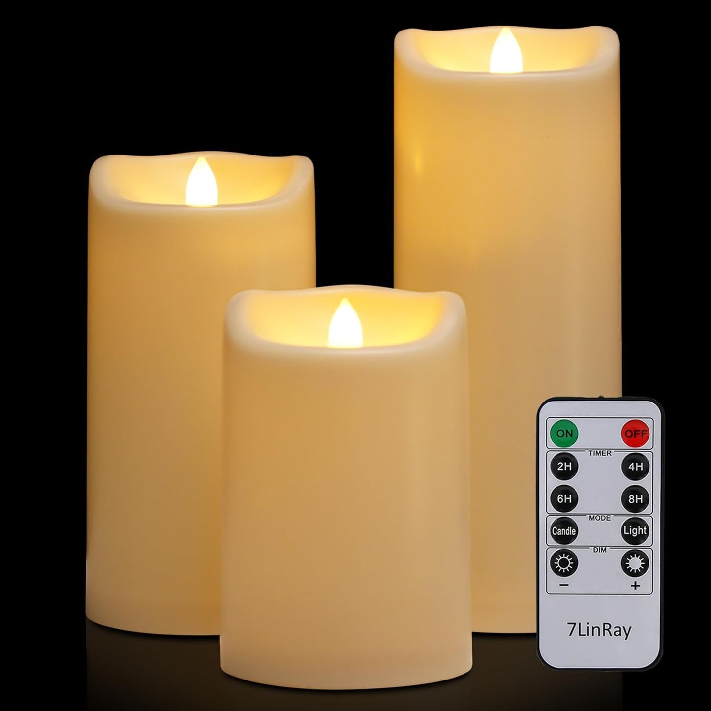 4" x 6" 8" 10" Waterproof Outdoor Flameless Candles with Remote, Flickering Battery Operated LED Pillar Candles for Home, Lanterns Decor, Ivory Plastic