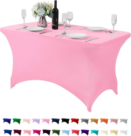 Spandex Table Cover for 4FT or 6ft or 8ft Table Universal Fitted Stretch Tablecloth for Party, Banquet, Wedding and Events-Pink