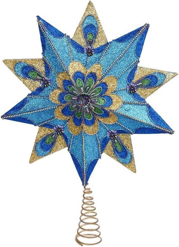 Kurt Adler 10-Point Peacock Glitter Treetop, 16-Inch