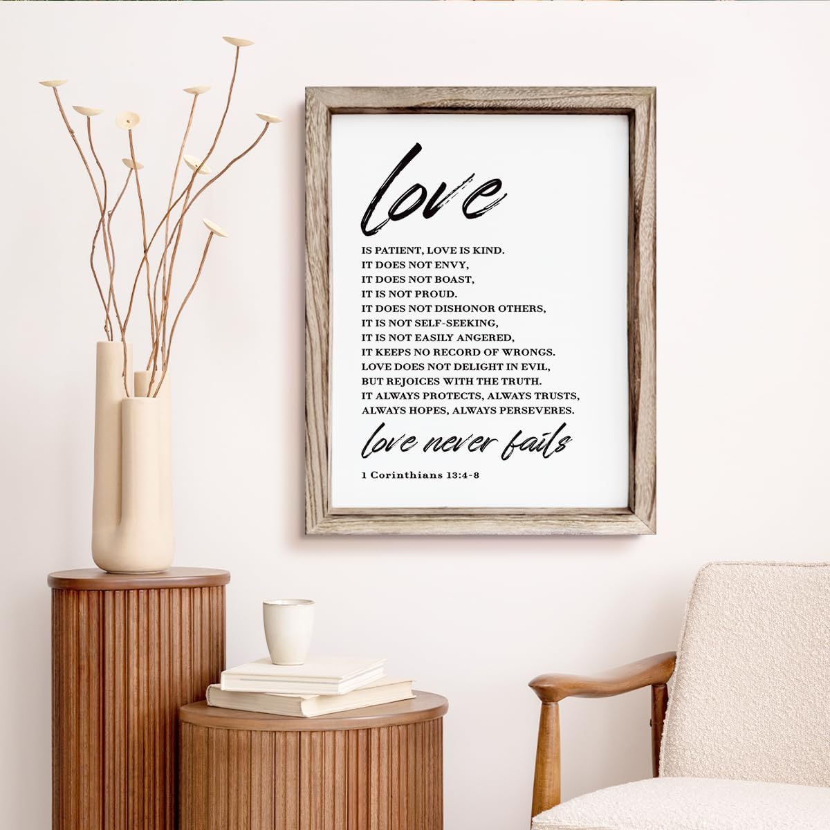Love Wood Signs, Christian Wooden Wall Sign, Master Bedroom Signs, Inspirational Christian Gift, Home Decor, Framed Wall Plaque Sign 15 * 11.5 inches, Love is the Patient