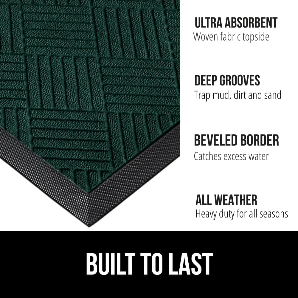 GORILLA GRIP 100% Waterproof All-Season WeatherMax Doormat US Designed Natural Rubber, Stain and Fade Resistant, Low Profile Indoor Outdoor Door Mats, Easy Clean Patio Mat, 23x35, Green Diamond