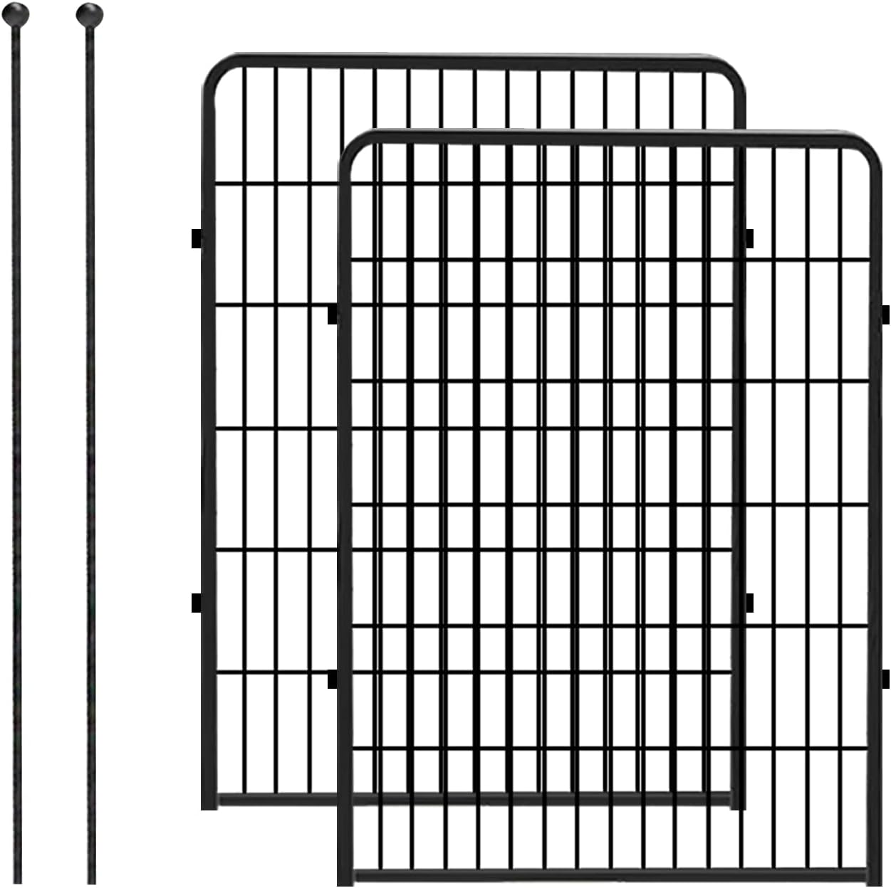 Decorative Black Metal Fencing Garden Fence with Gate, 4.5ft(L) 32in(H) 2 Fence Panels No Dig Fence Rustproof Animal Barrier Fence Temporary Dog Panels Fencing Outdoor