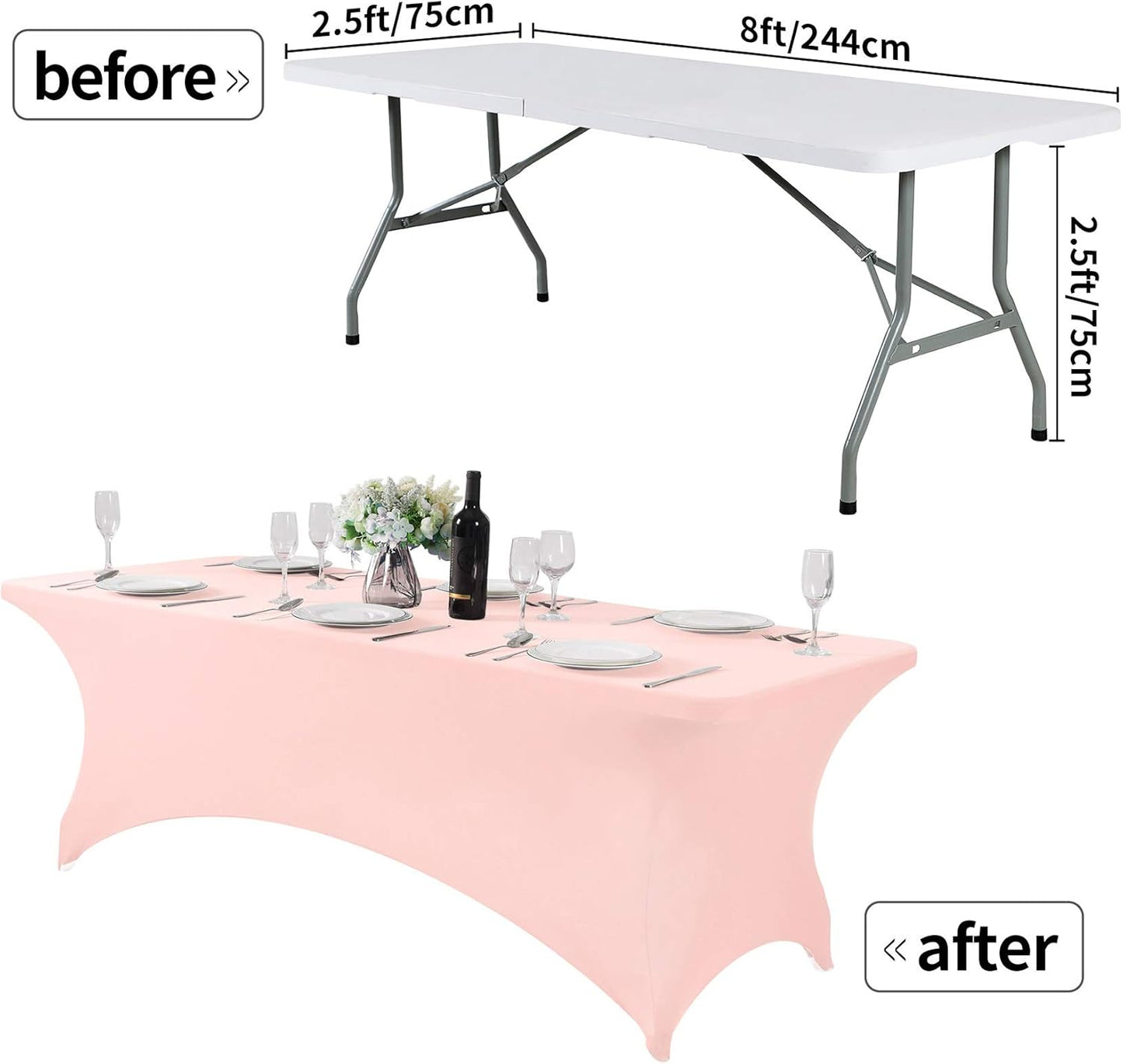 Spandex Table Cover for 8FT or 4ft or 6ft Table Universal Fitted Stretch Tablecloth for Party, Banquet, Wedding and Events-Blush Pink