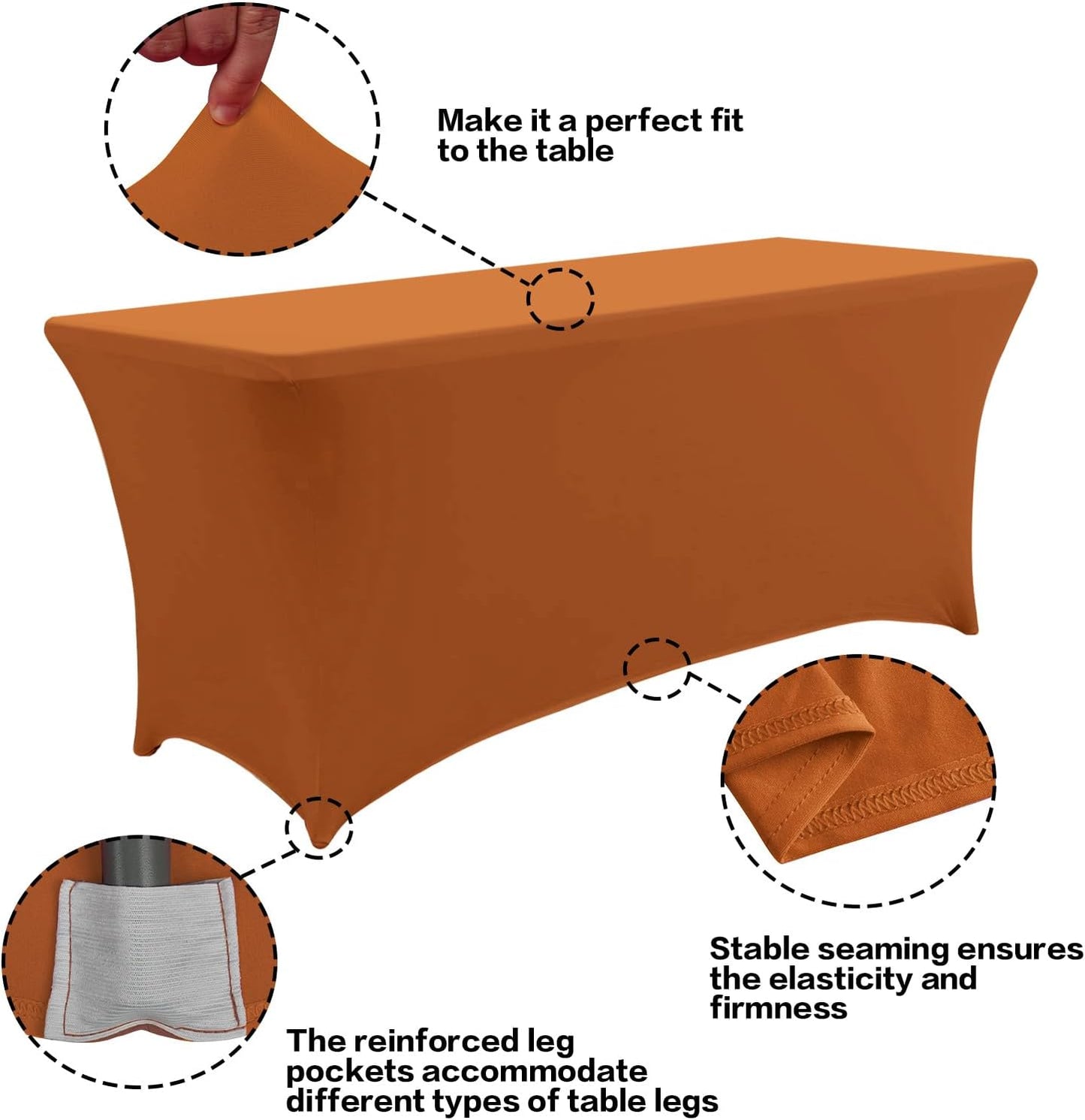 IVAPUPU 2 Pack 6FT Table Cloth for Rectangular Fitted Events Stretch Caramel Table Covers Washable Spandex Tablecloth Protector for Party, Wedding, Cocktail, Banquet, Festival