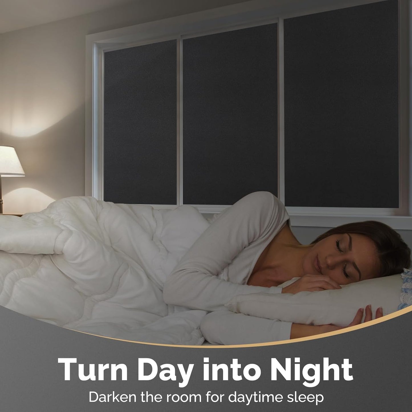 DOWELL Blackout Window Film, 100% Light Sun Blocking Static Cling Frosted Privacy Film for Glass, Heat Control Removable Window Tint, Room Darkening Cover for Day Sleep, Black, 17.5" x 118.1"