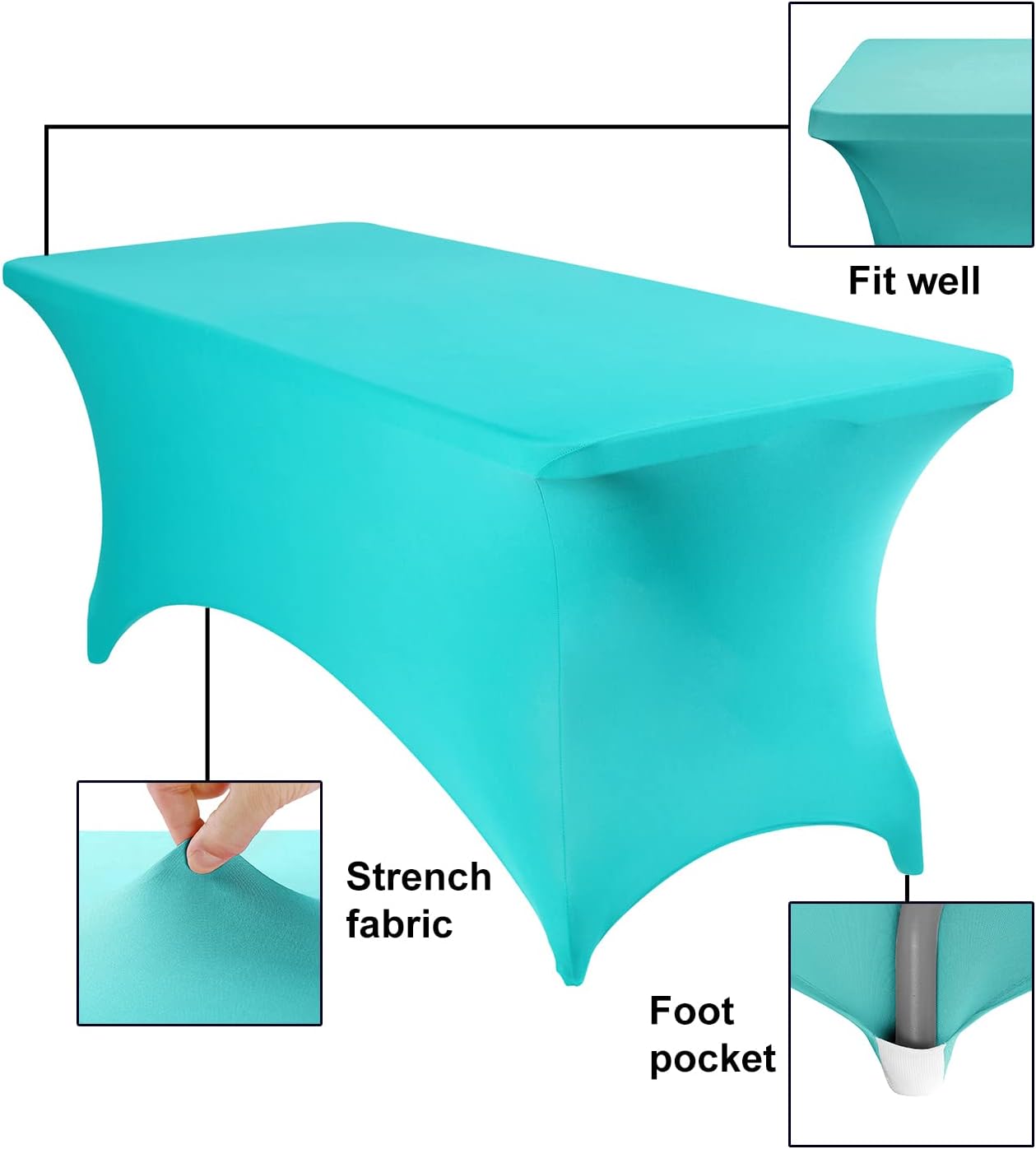 Spandex 6ft Waterproof Table Cover for Party,Wedding, Banquet, and Events(Turquoise)