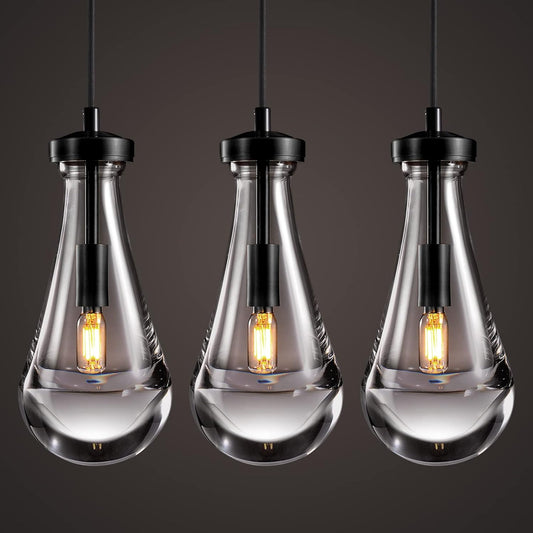 Modern Raindrop Pendant Lights Set of 3, Pendant Lights Kitchen Island 3 Pack, Matte Black Pendant Lights for Bedroom Bathroom, Chandelier for Living Room Hallway, Bulb Included