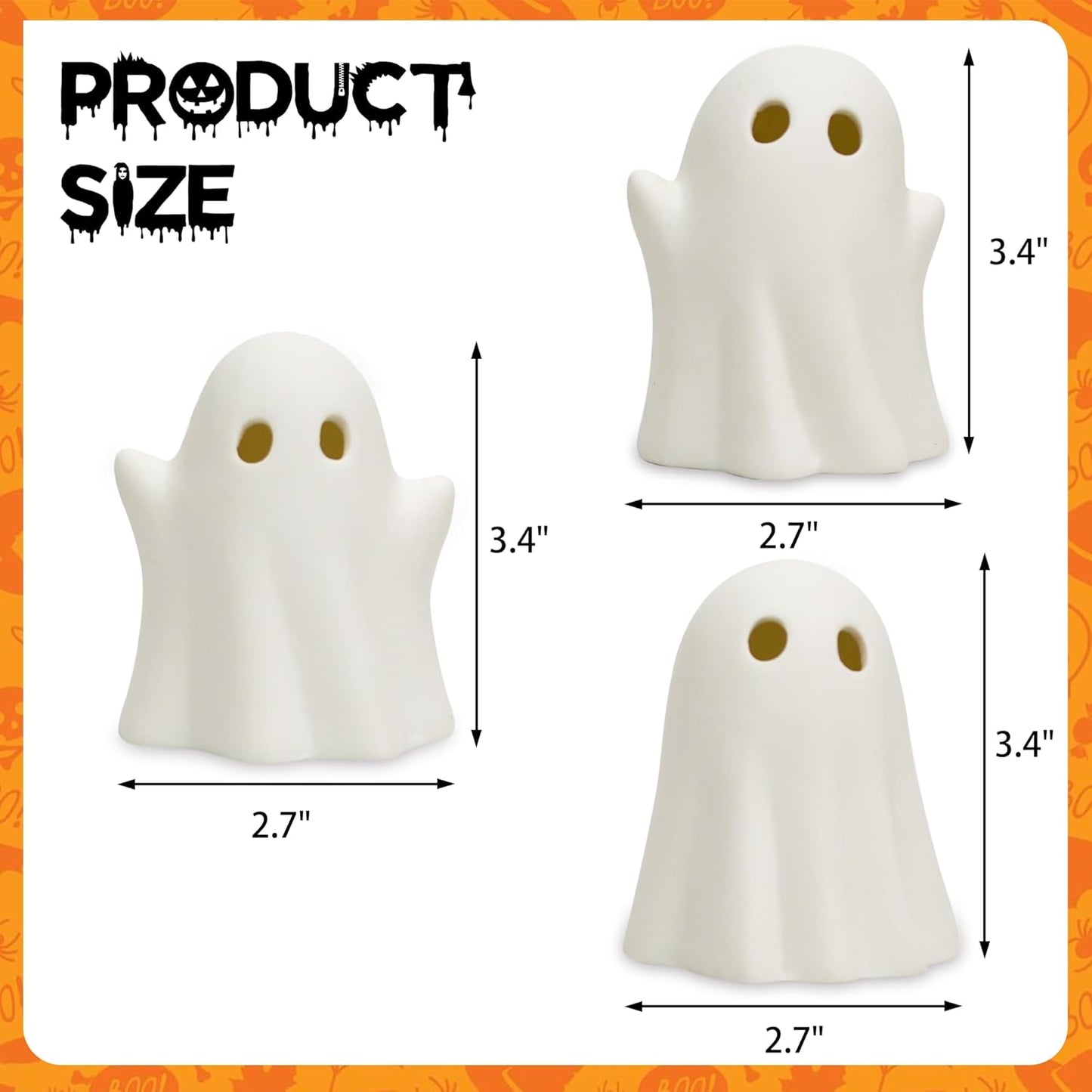 NEROSUN 3 Pack Cute Ghost Light Up Halloween Decor, LED White Ceramic Spooky Flameless Lanterns Decorative Light Fall Halloween Party Decoration for Home Bedroom Room Table Shelf